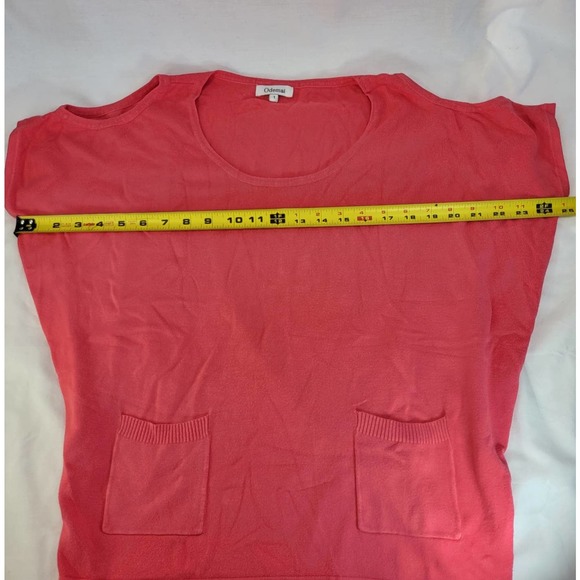 Odemai Womens 1X Cold Shoulder Short Sleeve Two Front Pockets Salmon Sweater - Picture 3 of 11